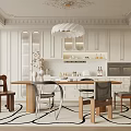 Modern Kitchen Interior With White Cabinets Dining Table Chairs And Chandelier 3d model