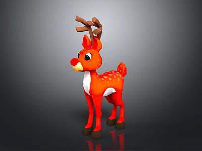 3D Cartoon Red Nosed Reindeer Doll With Brown Antlers And Red Body 3d model