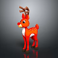 3D Cartoon Red Nosed Reindeer Doll With Brown Antlers And Red Body