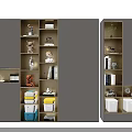 Modern Gray Bookcase With Multiple Shelves Decorative Items Books And Storage Boxes 3d model