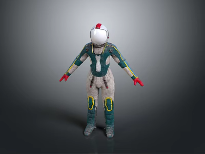 3D Rendered Humanoid Model In Green White Costume With Red Gloves And Yellow Details 3d model
