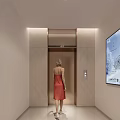 Modern Elevator Lobby Featuring Woman In Red Dress Back View Elevator Door And Digital Screen 3d model