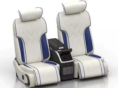 Luxury Car Seats With Quilted White Upholstery Blue Stripes And Center Console 3d model