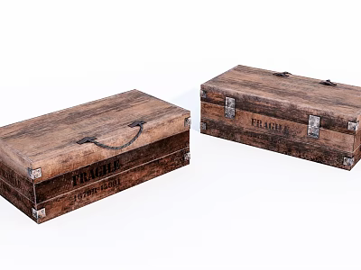 Vintage Wooden Boxes With Metal Clasps Handles And Retro Text Labels 3d model
