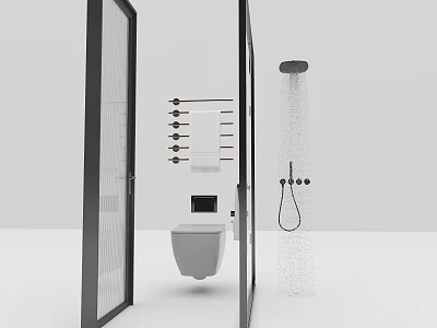 Modern Wall Mounted Toilet In Open Bathroom Design With Glass Partition And Shower Area 3d model