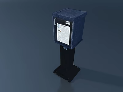 Public Utility Blue Utility Box With White Panel And Black Support Stand 3d model