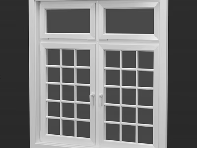 White Frame Casement Window With Double Panel Grid Glass Design For Modern Home 3d model
