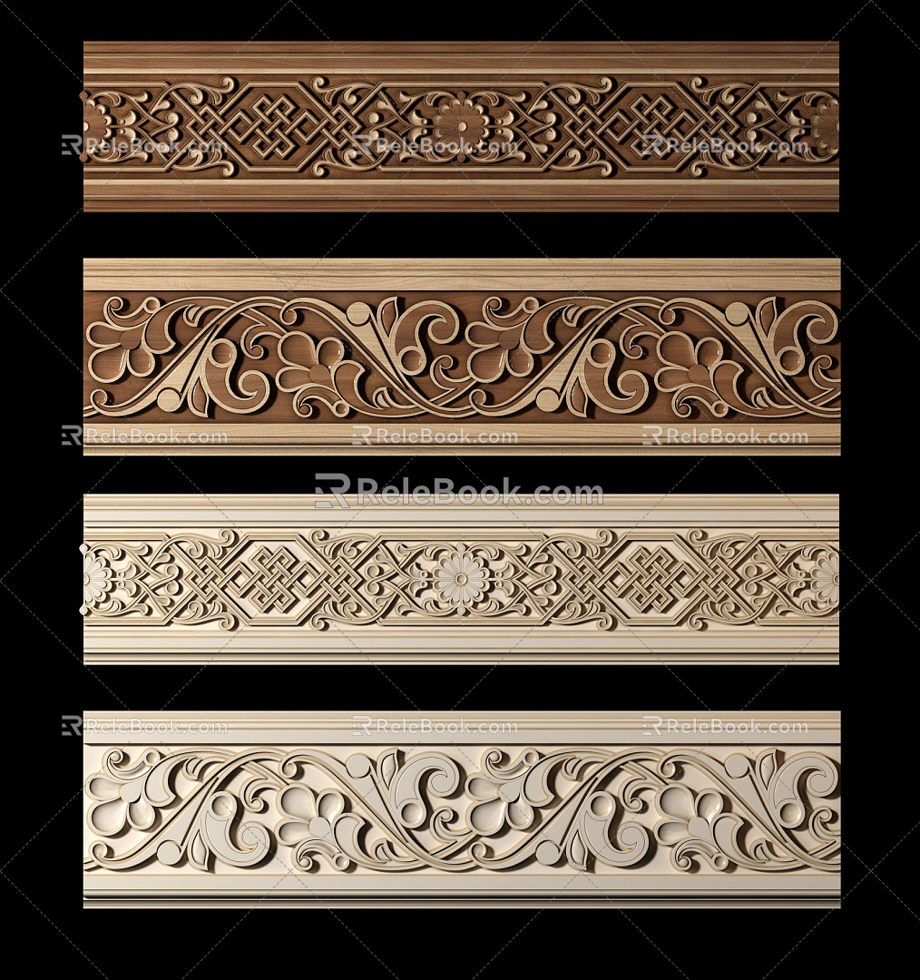 European-style carved solid wood carved line combination 3d model