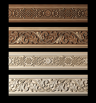 European-style carved solid wood carved line combination 3d model