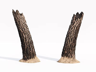 Rustic Stone Wood Trunk Sculptures With Sandy Base For Home Decor 3d model