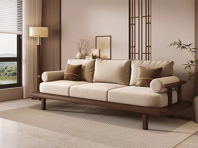 New Chinese-style three-person sofa 3d model