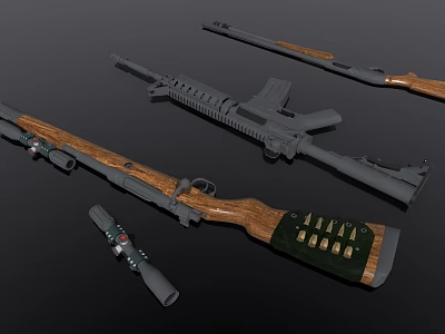 Weapons Display Featuring Rifles Sniper Scope And Ammunition On Black Background 3d model Weapons Display Featuring Rifles Sniper Scope And Ammunition On Black Background 3d model