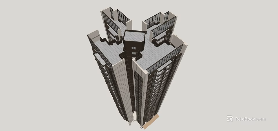 Modern High Rise Building 3D Architectural Model With Multiple Towers And Rooftop Design 3d model 