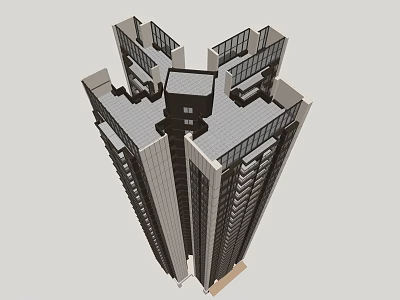 Modern High Rise Building 3D Architectural Model With Multiple Towers And Rooftop Design 3d model