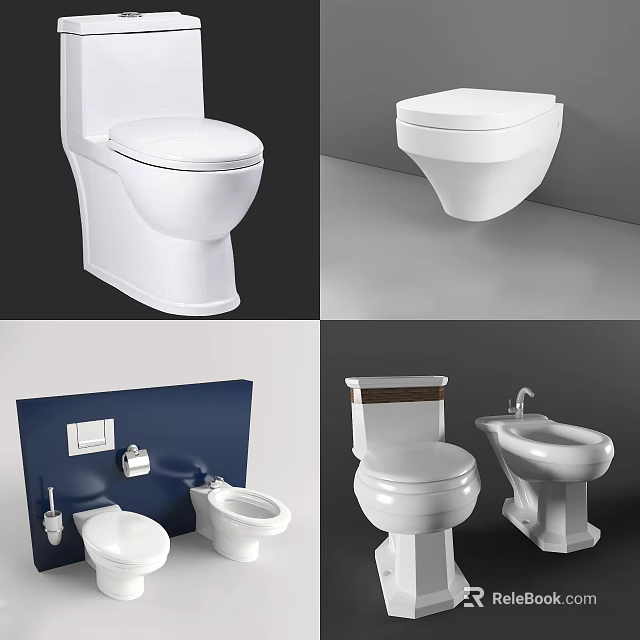 Different Modern Toilet Styles Including Wall Mounted Floor Standing And Bidet Designs 3d model 