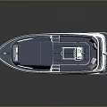 White and Blue Recreational Boat With Canopy Dashboard Seats And Red White Blue Flag