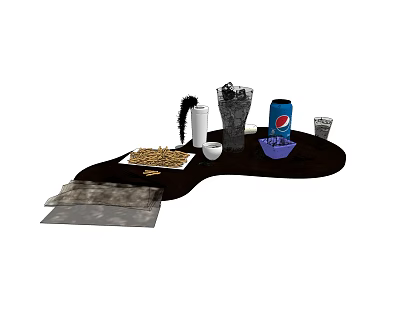 Refreshing Pepsi Soft Drink With Ice Bucket Glasses And Snacks On Serving Table 3d model