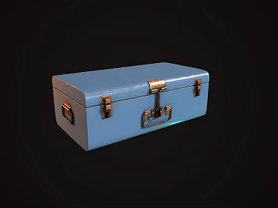 Blue Hard Box With Brass Metal Latches And Secure Durable Closure 3d model