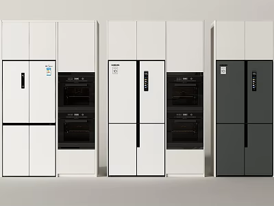 Modern Kitchen Interior With Integrated White And Black Double Door Refrigerators 3d model