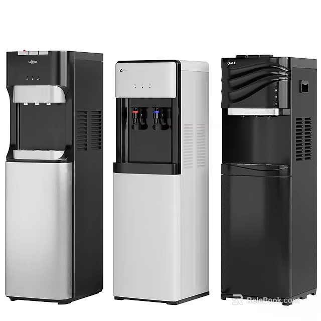 Standing Water Dispensers With Modern Black And Silver Designs And Control Panels 3d model 