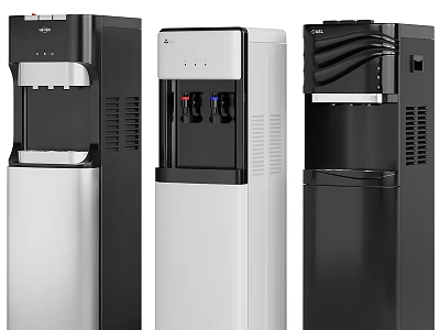 Standing Water Dispensers With Modern Black And Silver Designs And Control Panels 3d model