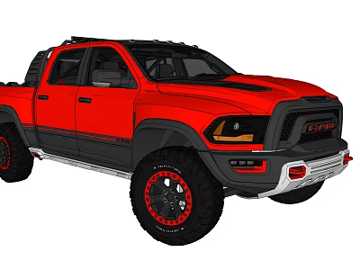 Red Off Road Pickup Truck With Black Rims And Aggressive Front Design 3d model