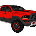 Red Off Road Pickup Truck With Black Rims And Aggressive Front Design