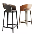 Modern Black And Brown Leather Bar Stools With High Back And Tall Legs 3d model
