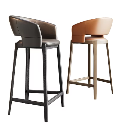 Modern Black And Brown Leather Bar Stools With High Back And Tall Legs 3d model