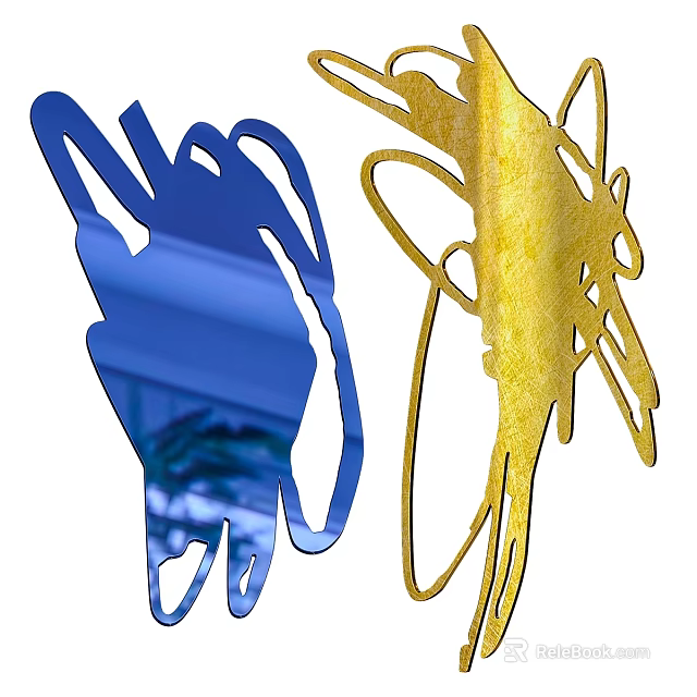 Blue And Yellow Abstract Art Decorative Mirrors With Curved Design And Reflective Effect 3d model 
