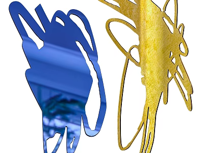 Blue And Yellow Abstract Art Decorative Mirrors With Curved Design And Reflective Effect 3d model