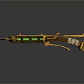 Golden Wooden Crossbow Weapon With Green Glowing Elements And Spiked Decorations