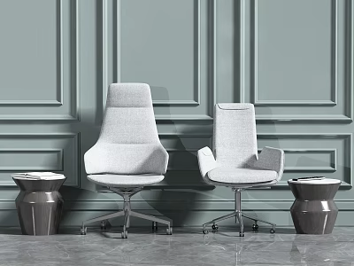 Gray Fabric Office Chairs With Wheels And Modern Back Design In Green Paneled Room 3d model