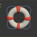 White And Orange Lifebuoy With Beige Frame On Black Background With Reflection 3d model