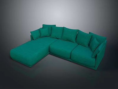 Modern Green L Shaped Sofa With Plush Cushions For Living Room Design 3d model