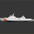 Military Naval Vessel 3D Model With White Hull Red Stripes Antenna And Deck Structure