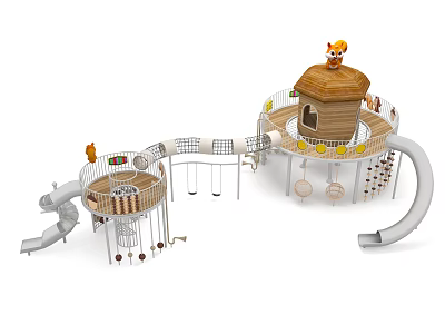 Wooden Animal Themed Playground Equipment With Slides Swings And Climbing Nets 3d model