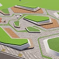 Contemporary Urban Landscape Design Featuring Irregular Tree Pits And Green Lawn Areas