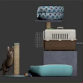 Cat Furniture and Accessories Set with Scratching Post Bed Carrier Toys and Food Bowl
