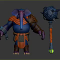 Game Movie Character Elephant Like Blue Purple With Red Cape Brown Armor And Spiked Hammer