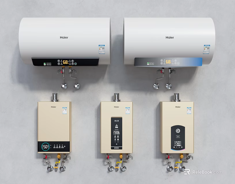 Essential Haier Household Water Heaters Including Electric And Gas Types With Digital Temperature 3d model 