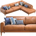 Modern Sectional Leather Sofa Set With Multiple Decorative Pillows Living Room Interior 3d model