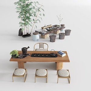 Tea Table Tea Chair Tea Cup Tea Pot Green Plant Combination 3d model