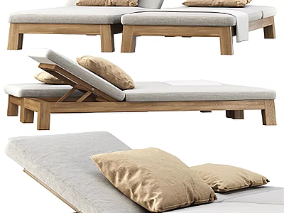 Elegant Wooden Lounge Chair With Light Gray Cushions And Natural Wood Frame 3d model