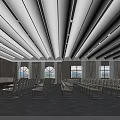 Modern Conference Room Interior With Ceiling Strip Lights Large Screen And White Chairs