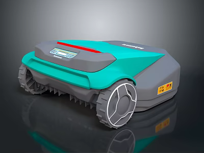 Automatic Lawn Mower With Turquoise And Gray Robotic Design Wheels And Control Panel 3d model