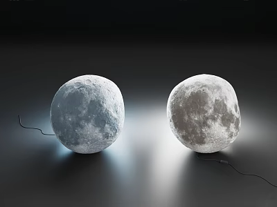 Moon Shaped Floor Lamps With Realistic Surface And Soft Illumination On Dark Background 3d model