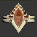 Elegant Statement Silver Ring With Large Red Gemstone Small Red Gemstones Yellow Gemstone And Pearls