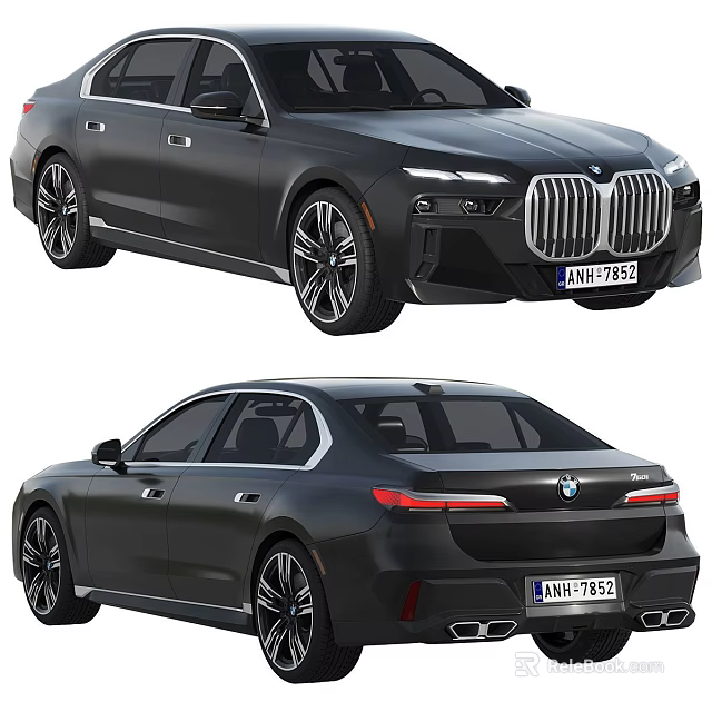 Black BMW Sedan Exterior Design With Alloy Wheels LED Headlights And Tail Lights 3d model 