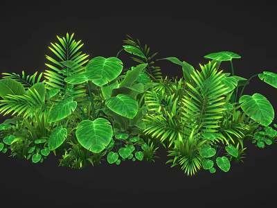Lush Green Tropical Plants With Various Leaf Shapes Against Dark Background For Natural Decor 3d model